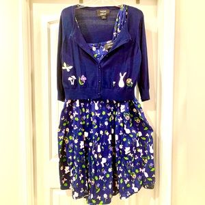 ModCloth TWO PIECE SET! Follow The Rabbit Swing Dress w/ matching Bunny Cardigan
